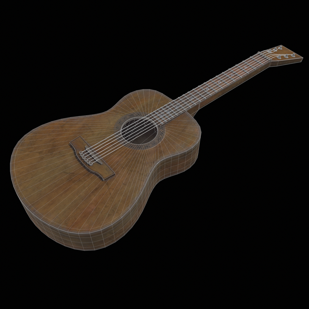 Wireframe render of a guitar prop.